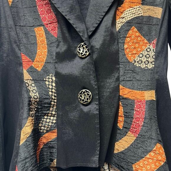 Vintage Joseph Ribkoff Black Orange Red Design 2 Button Jacket Blazer Top Size 8 - Picture 3 of 5